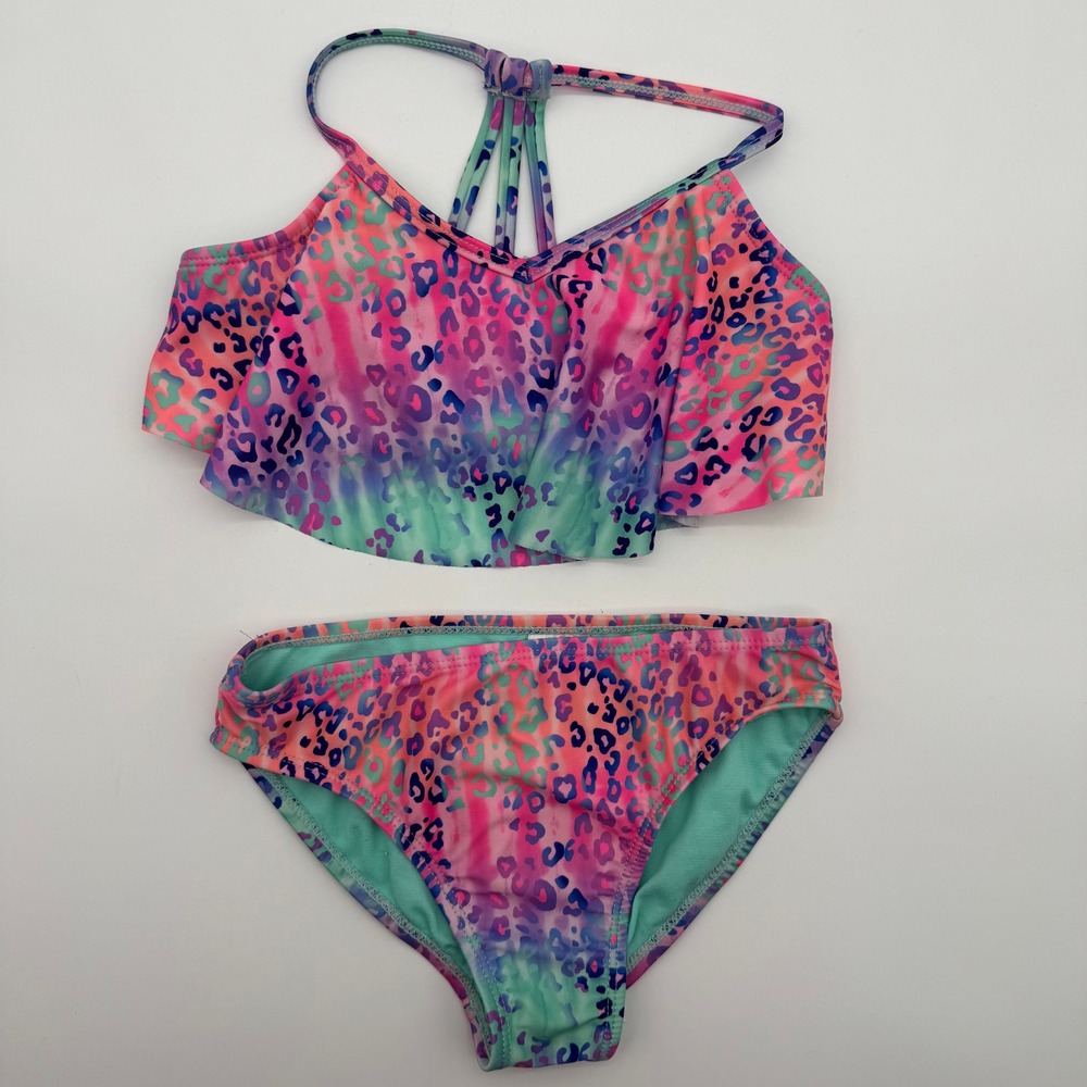 Wonder Nation Girls Lisa Frank LeopardTie Dye 2-Piece Swimsuit Multicolor S 6-6X